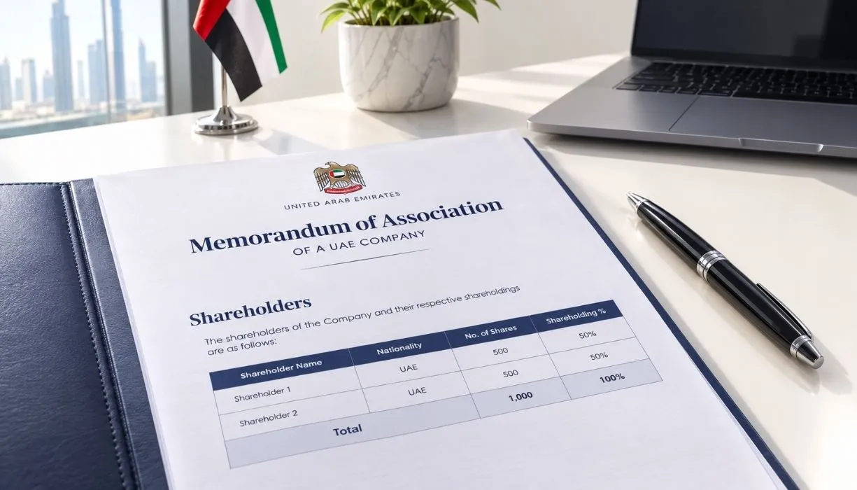 UAE company Memorandum of Association — shareholder details page for share transfer process